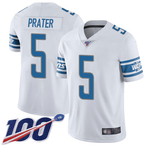 Detroit Lions Limited White Men Matt Prater Road Jersey NFL Football #5 100th Season Vapor Untouchable